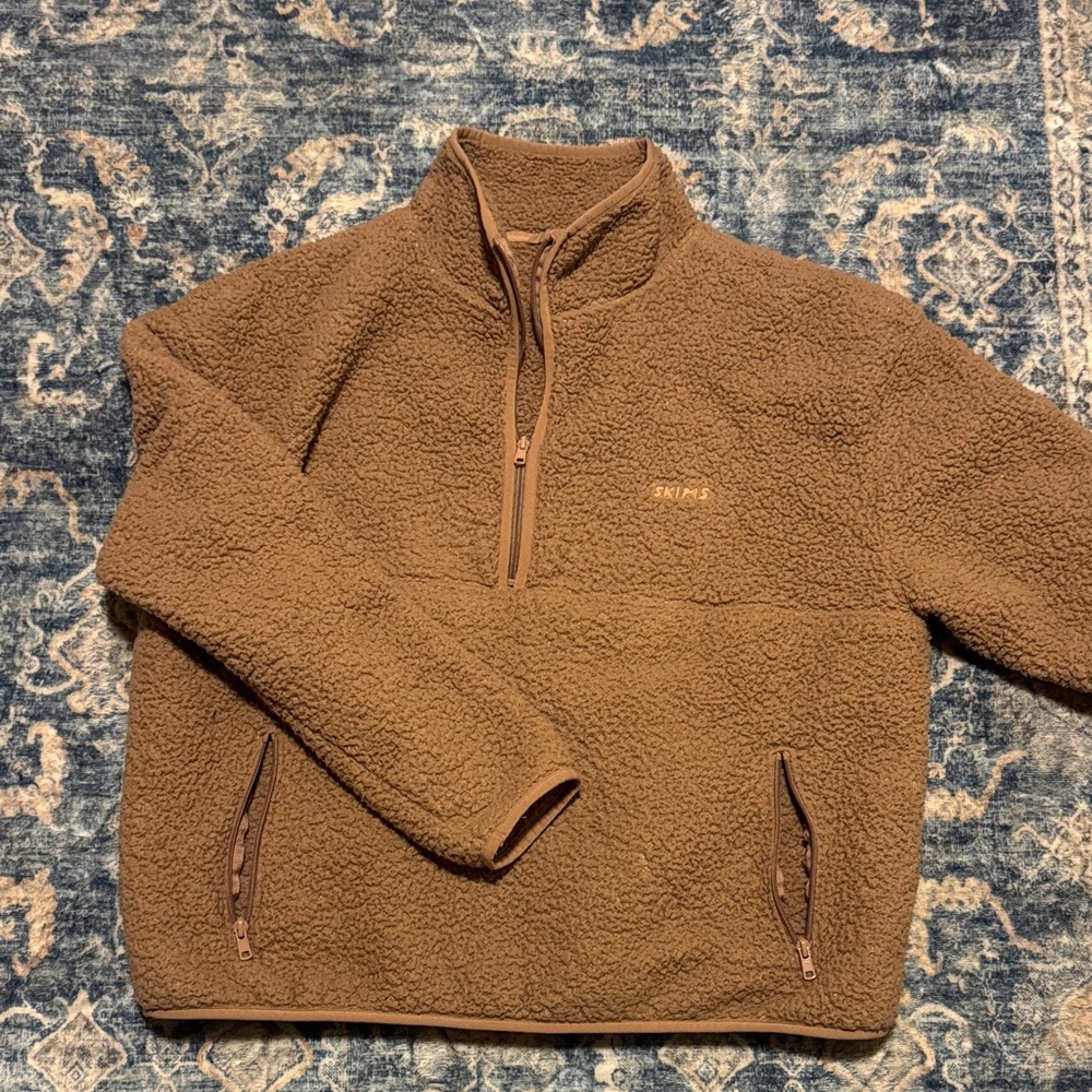 SKIMS Chocolate Brown Sherpa Quarter-Zip Pullover- Fits more like a Large
